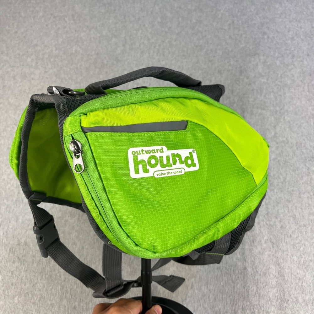 Outward Hound Dog Backpack Neon Green Adjustable Pockets Hiking Daypack